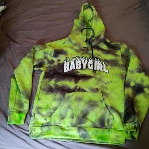 Medium, black and green tie dye, babygirl hoodie